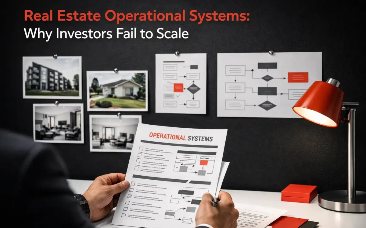 Real estate operational systems document and property portfolio on a professional desk -- www.GetSysPro.com