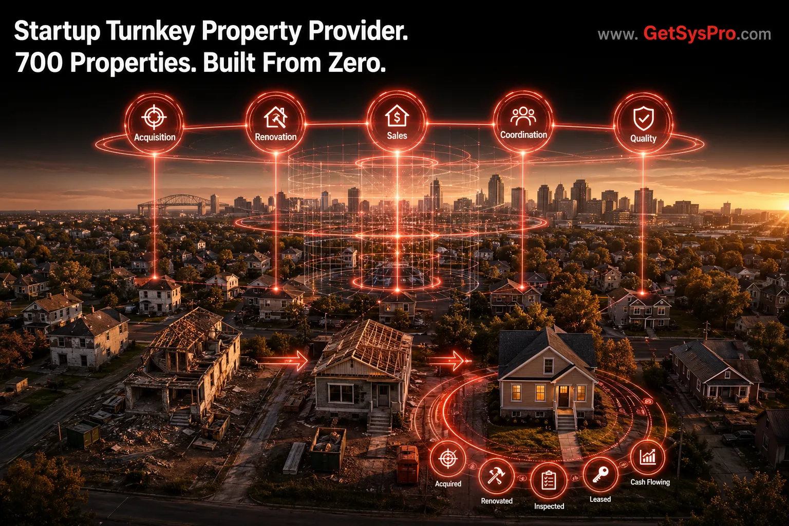 Startup turnkey property provider operational infrastructure in Memphis Tennessee showing acquisition renovation and investor delivery systems built by GetSysPro for real estate investment www.GetSysPro.com